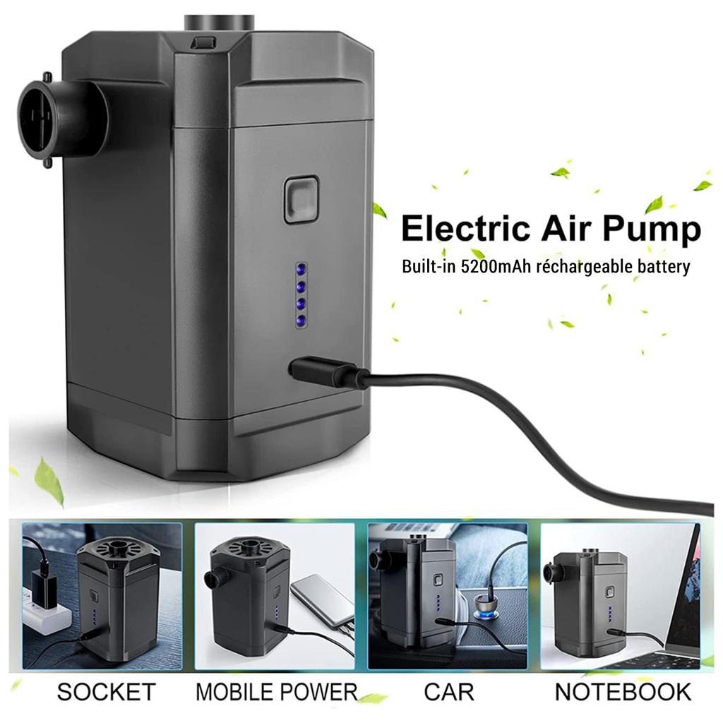 Портативный воздушный насос Беспроводной электрический воздушный компрессор Насос для накачивания и сдувания с 3 насадками и индикатором батареи