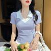 Polo Neck Short-sleeved T-shirt for Women In Summer New Design Niche V Neck Slim Fit Versatile Ins Top Trendy