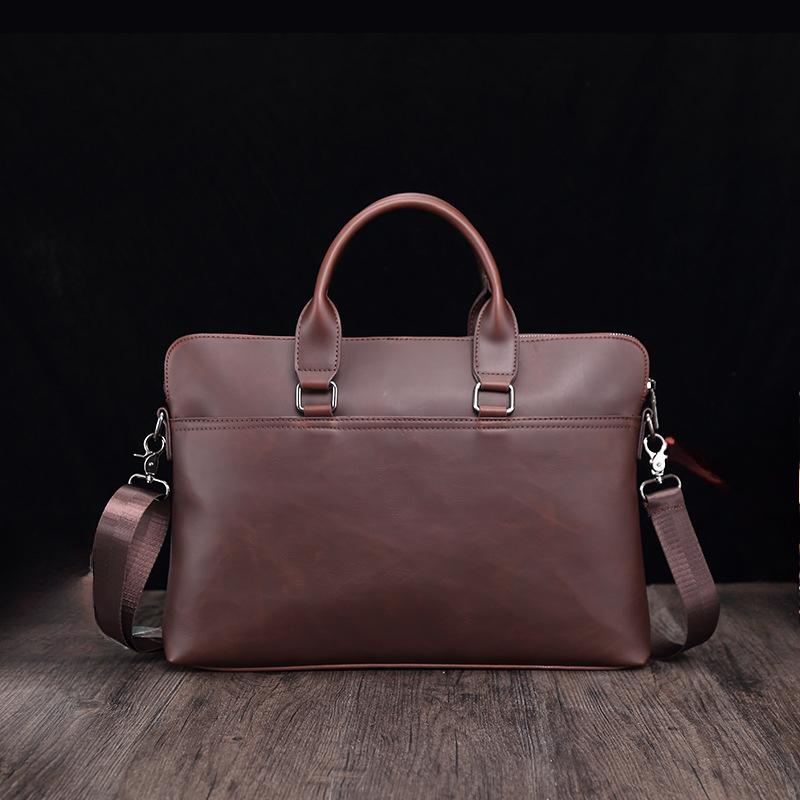 Men's Casual Fashion Crazy Horse Leather Briefcase Retro Business 15.6-inch Laptop Bag Shoulder Bag