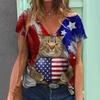 Летняя женская одежда, женская футболка с v-образным вырезом и рукавами, футболка с американским флагом и звездным принтом, топы для девочек, футболки