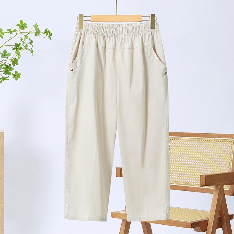 Elastic High Waist Cotton Capris for Middle-Aged and Elderly Women - Summer 2026 Casual Style for Young Mothers.