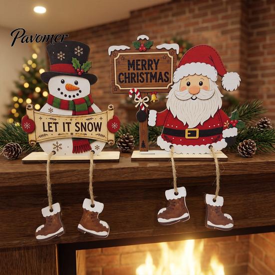 Festive Indoor Room Ornaments Christmas Gnome Wooden Ornament, 2D Tomte Santa Figurine with Hanging Boots, Tree Holiday Shelf Sitter for Mantel