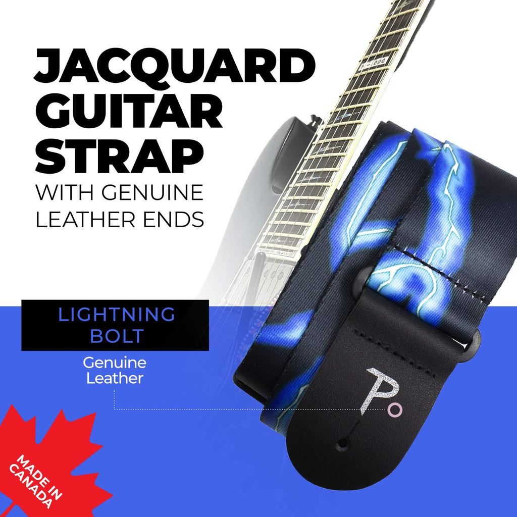 P Perri's Leathers Ltd. Leathers Guitar Strap Adjustable For Guitars Made in Canada Polyester Blue Lightning Perri’s Ltd. - - - Acoustic/Bass/Electric