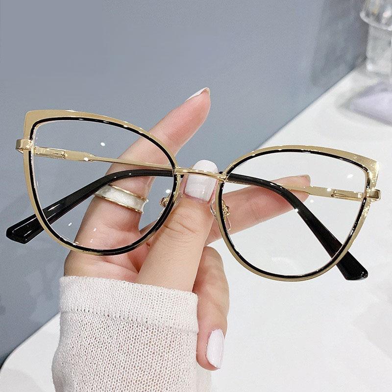 Cat'S Eye Retro Glasses Frame Classic Glasses Flat Glasses Can Be Matched With Glasses Metal Frame Women'S Plain Glasses