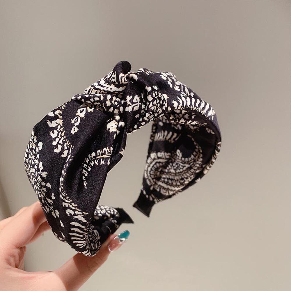 Non Slip Flower Lattice Wide Side Knot Headband Korean Head Wrap Women Hair Hoop Grid Hairbands