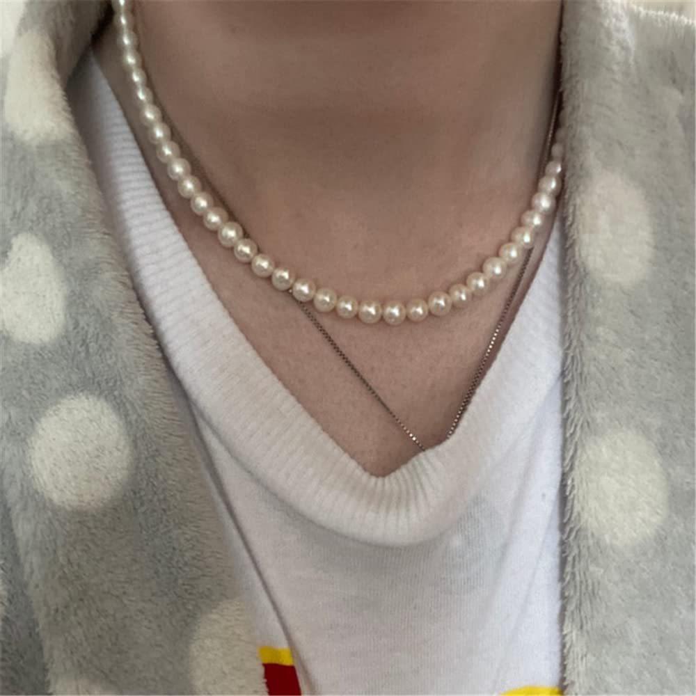 Artificial Pearl Necklace Men Simple Handmade Strand Bead Necklace Choker Men Jewelry for Women Girls Wedding Banquet Necklaces