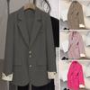 Женский костюмный пиджак с лацканами, длинными рукавами, однобортный, с карманами с клапанами, свободного кроя, базового однотонного цвета, офисная верхняя одежда для поездок на работу