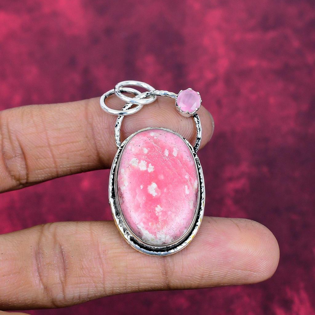 Pink Thulite & Rose Quartz Jewelry, 925 Solid Sterling Silver Pendant Handmade Gemstone Jewelry, Gifts For Wife Brand New Pendant Jewelry