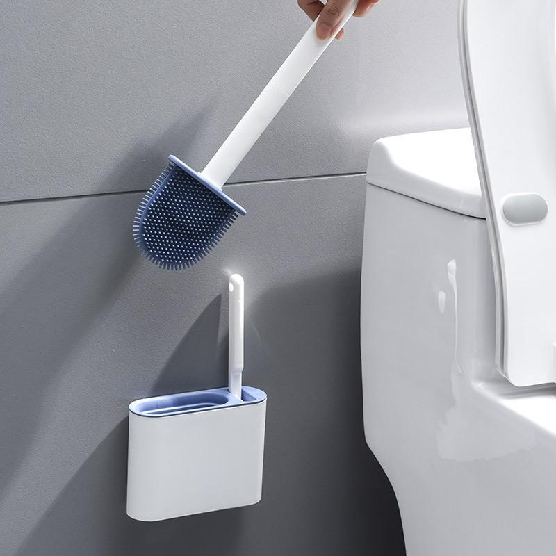 Wall Hanging Toilet Cleaning WC Brush Holder Long Handled Silicone Water Proof Quick Drying Soft Bristles Bathroom Accessories