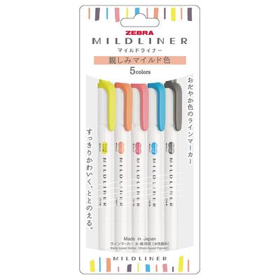 Хайлайтеры Mildliner, Набор нежных цветов, Упаковка из 5 штук, Мягкие пастельные оттенки