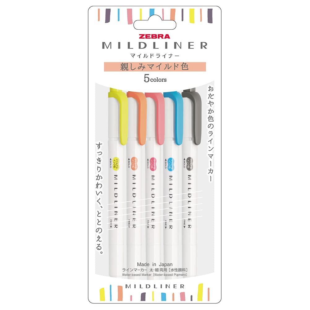 Zebra Mildliner Highlighter Friendly Mild N5 Pen, Colors, Colors, WKT7-N-5C-N