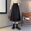 Women's Black A-Line Skirt: Spring, High-Waist, Medium To Long, Irregular Hem, Large Size, Korean Style, Hip-Covering, Flared Umbrella Design.