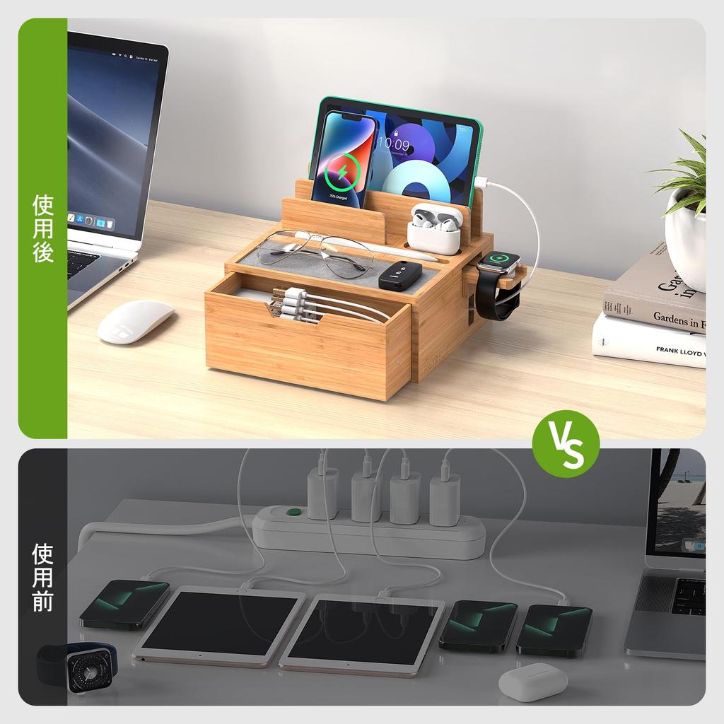 Зарядная станция Pezin Hulin Bamboo Настольный органайзер для хранения вещей Обеспечивает зарядную станцию для нескольких устройств Зарядное устройство USB в комплект не входит Совместимо