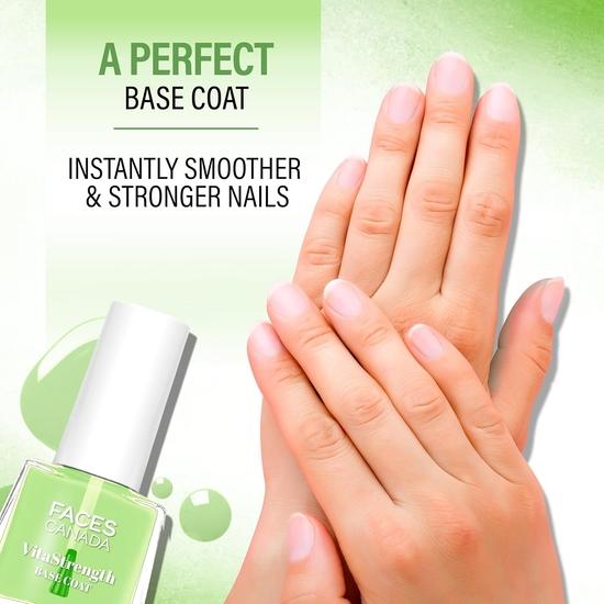 FACESCANADA Vitastrength Base Coat, 5 мл|Укрепляет глянцевый финиш ногтей|Осветляет|Мультивитамины|Масло огуречника|Мгновенно разглаживает|Увлажняет|Не тестируется на животных
