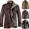 Mens Warm Winter Overcoat Leather Fur Lined Thick Coat Cowboy Jacket Outwear