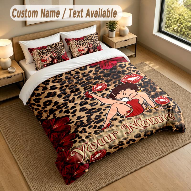 3Pcs Bedding Set Custom Name Text, 1 Sheet 2 Pillowcases Home Bed DecorBetty Boop