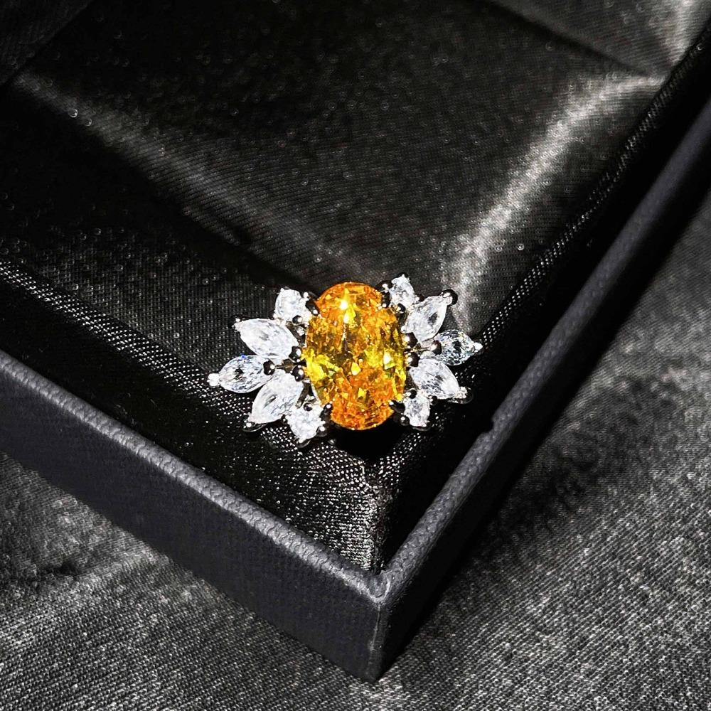 Open Ring with Simulated Asscher Cut Yellow Diamond and Swiss Topaz Blue Pink Gemstone for Women