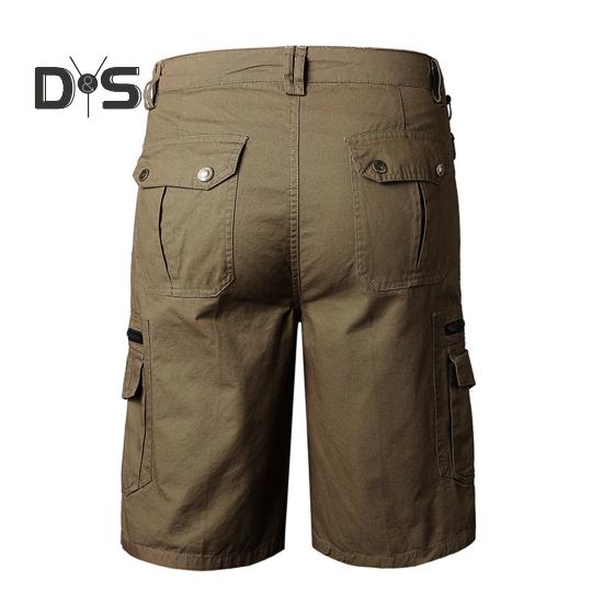 Men Cropped Pants with Multi-Pockets Design Mid-rise Button Zipper Fly Straight Leg Solid Color Cargo Shorts