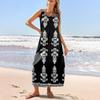 Женский повседневный длинный сарафан, летнее пляжное платье с принтом, свободный сарафан без рукавов с круглым вырезом
