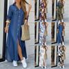 Women Button Down Long Shirt Dress Summer Chain Print Lapel Neck Casual Long Sleeve Maxi Dress