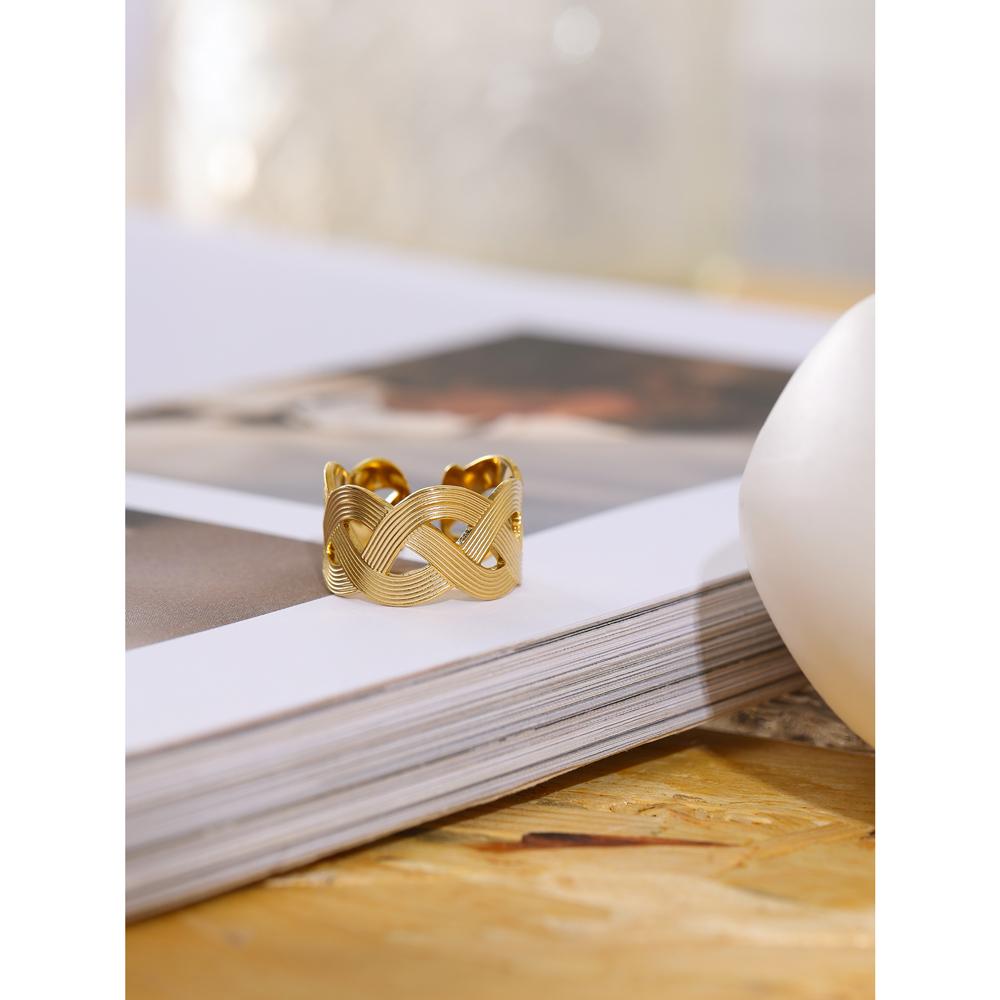 Eetit Кольцо из нержавеющей стали ручной работы с геометрическим узором для женщин