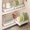 1pc Kitchen Bowl Plate Storage Rack Pull-out Type Tableware Drainboard Cabinet With Track Large-capacity Shelf Kitchen Organizer