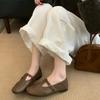 Retro Flat Bottom T-buckle Single Shoes Women's 2025 Autumn New Korean Version Small Leather Shoes British Style Engraved Mary Jane Shoes