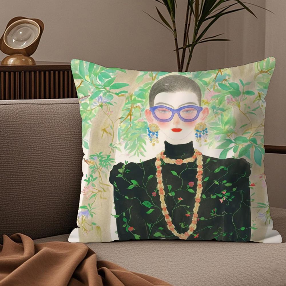 1PC Fashion Illustration Cushion Cover Plush Fabric Soft DoubleSided Printed Sofa Warm Winter Home Child Gift Pillow Case