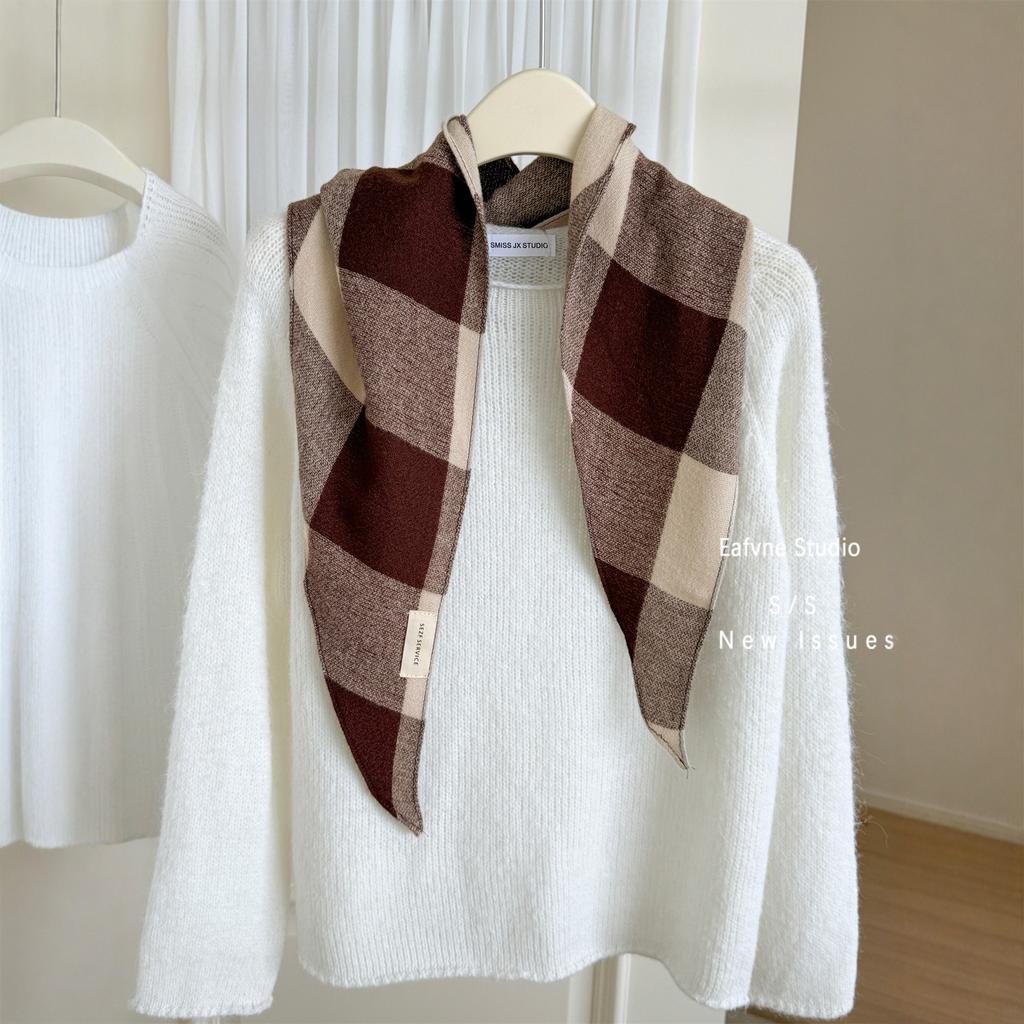 Autumn and Winter Warm Plaid Scarf for Women Korean Version Versatile Literary Retro Knitted Silk Scarf Neck Protector