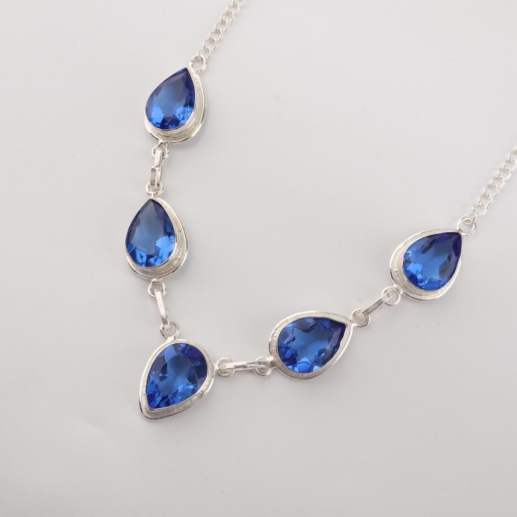 Танзанит Драгоценный Камень Серебряное Ожерелье 925 Стерлинговое Серебро Ручная Работа Ювелирное Ожерелье для Свадьбы RN-1-8