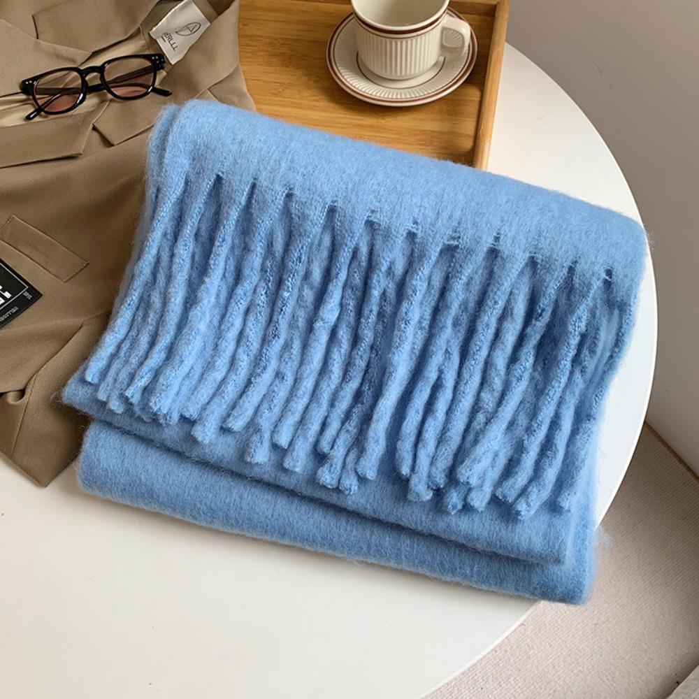 Solid Color Long Tassel Scarves Warm Wrap Shawls Elegant Winter Cashmere Scarf Women