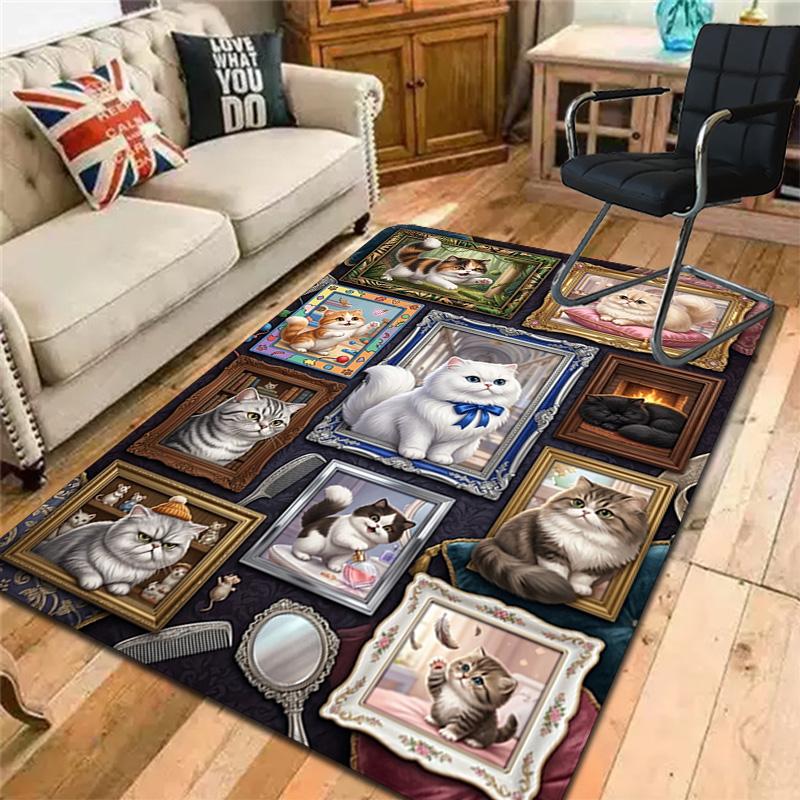 Cat Portraits Pattern Rug Floor Mat for Living Room or Bedroom Soft and Comfortable Carpet a Gift for Birthday and Holiday.