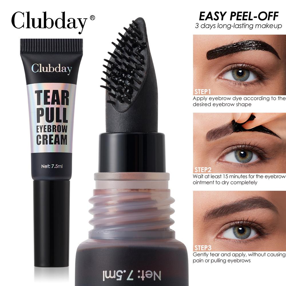 Clubday 4pcs Tear Pull Eyebrow Cream Set Long-Lasting Waterproof Smudge-Proof Peel-Off Tint Gel Natural Easy Coloring Liquid Eyebrow Enhancer Makeup