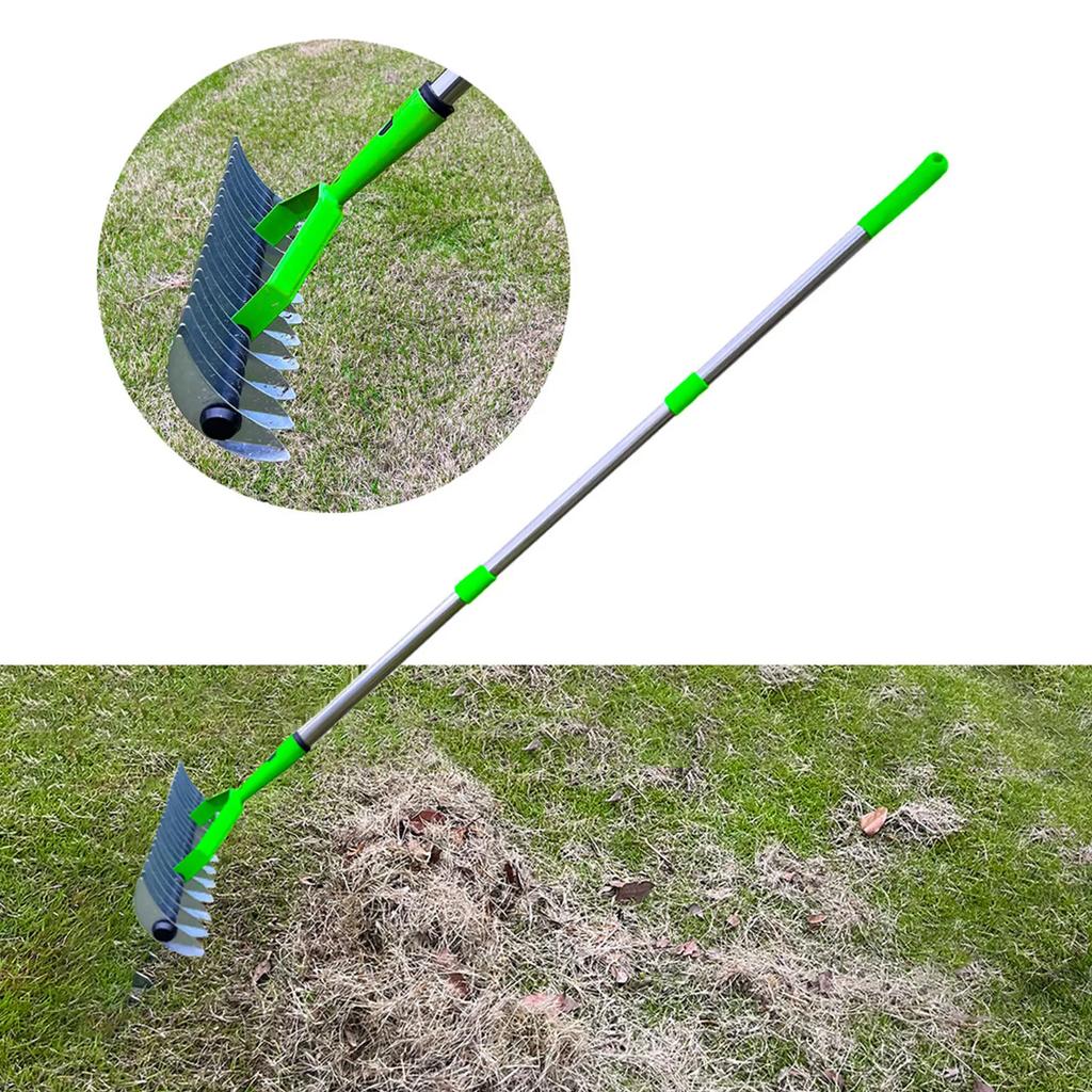 Thatch Rake 3 Sections Stainless Steel Dethatcher Lawn Rake Lawn Thatching Rake for Clearing Dead Grass
