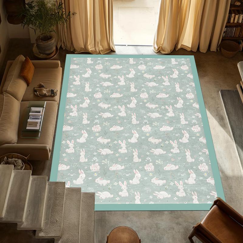Cute Rabbit Carpet Mat Rug Home Decoration Living Room Floor Rug Cartoon Bunny Pattern Flower Design Indoor Area Rug Carpet