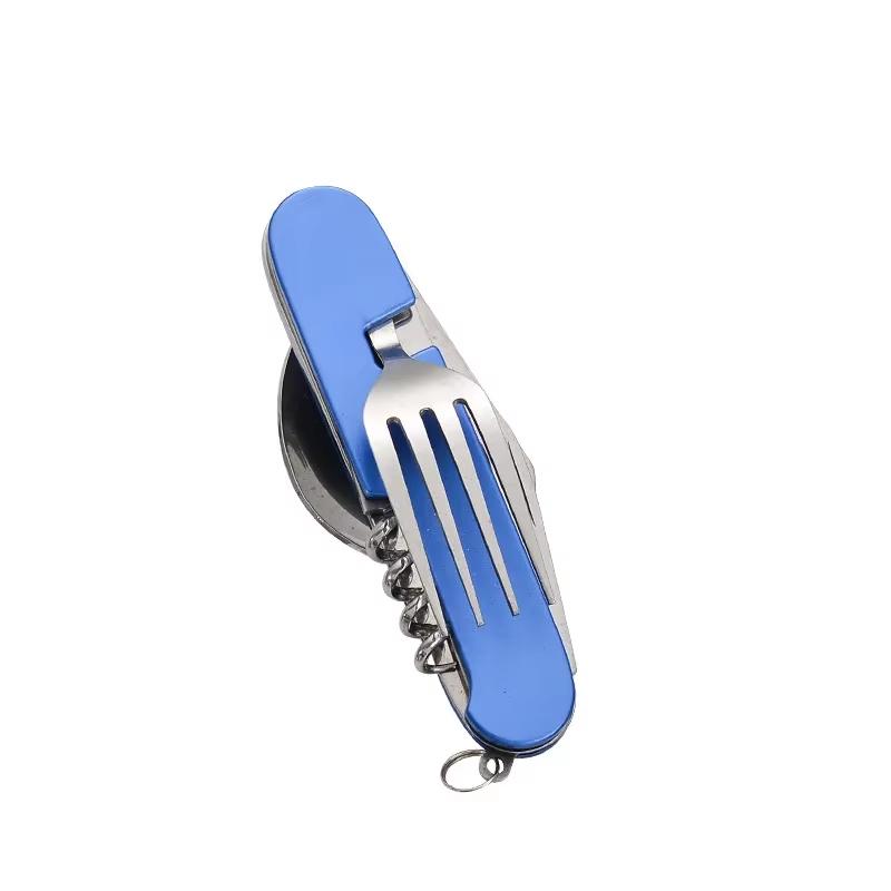Corrosion Resistant Portable Folding Stainless Steel Cutlery Set Fork Spoon Knife Bottle Opener for Picnic Travel Daily Use