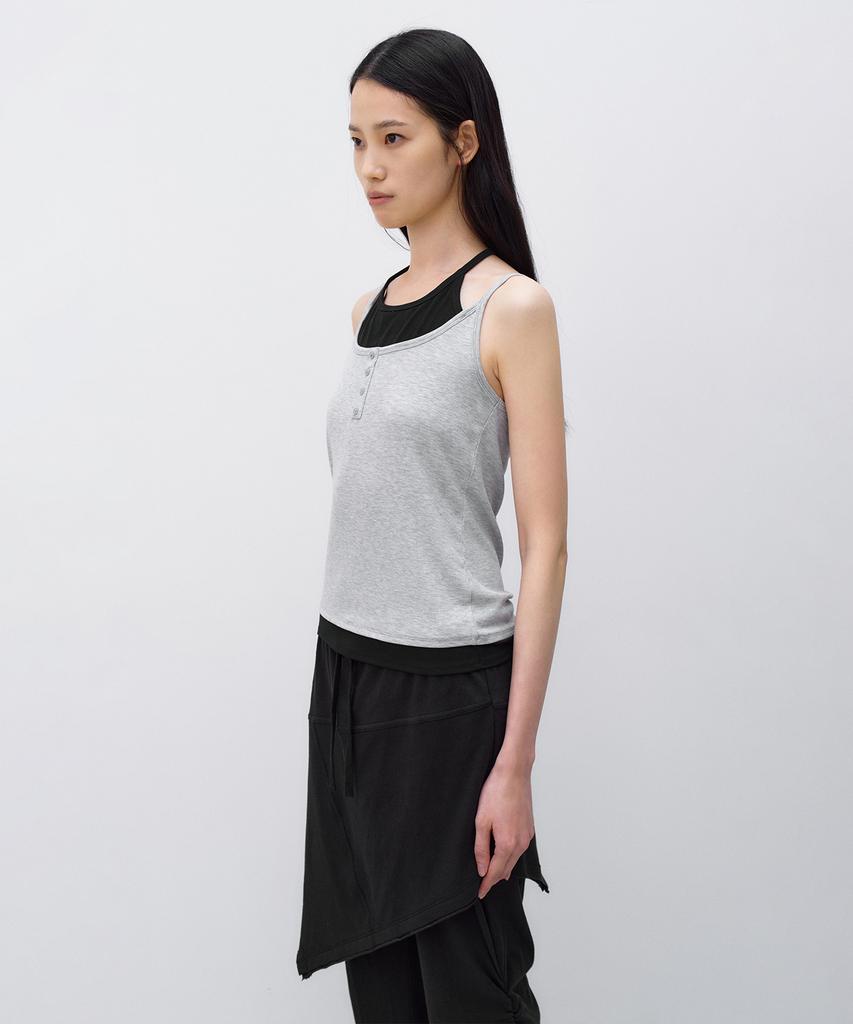 INSILENCE WOMEN Layered Henley Neck Sleeveless Melange Grey