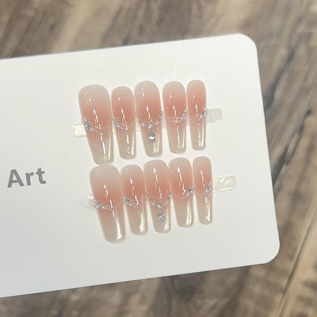 Dorisun 'Moonlight' Ручная работа, носимый нюдовый румянец, дизайн ногтей «кошачий глаз» с акцентами из циркониевых бриллиантов в виде капель воды