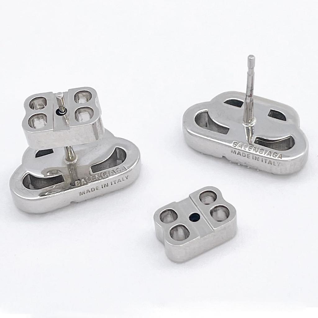 Серьги-гвоздики Balenciaga Interlock BB Logo Rhinestone 624203 TZ05S 7155 Silver/Clear [Товар]