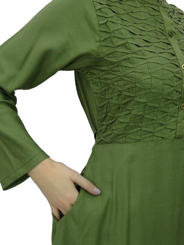 Bimba Женское черное платье-джильбаб с воротником-стойкой и карманами, длинный рукав-10