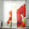 Poppies White Background Tulle Curtain For Living Room Sheer Valance Curtain For Kitchen Bedroom Window Drapes