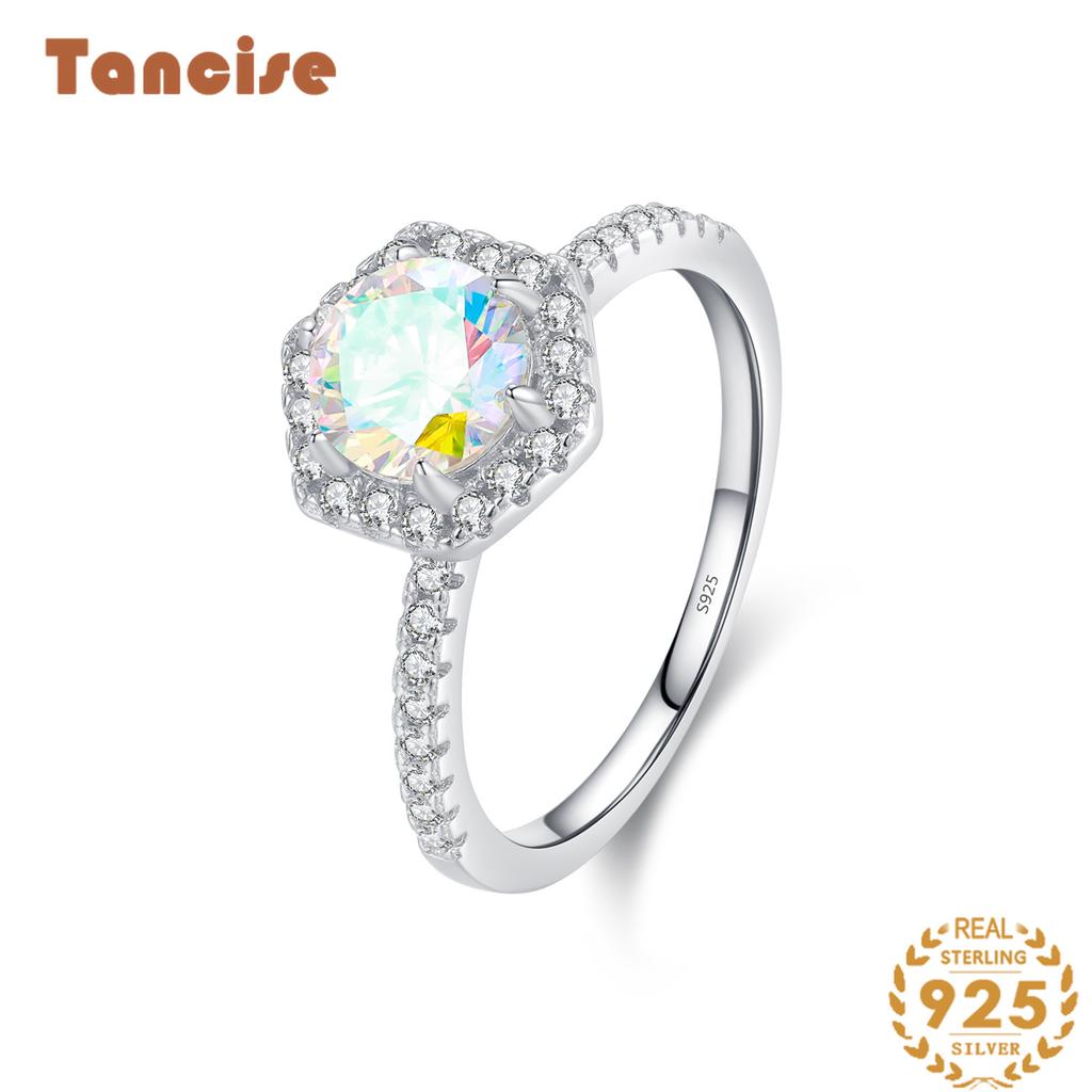 Tancise Classic 925 Sterling Silver Zircon Ring Ladies Jewelry Wedding Promise Party Gift