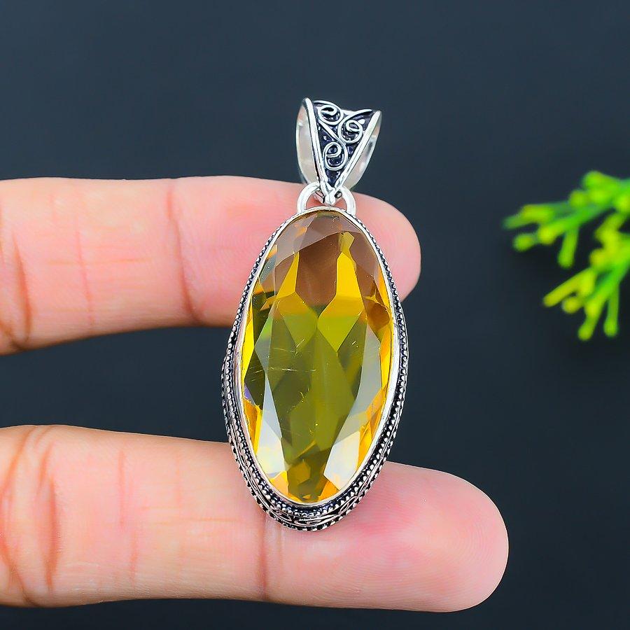 Подвеска из стерлингового серебра 925 пробы с драгоценным камнем цитрином 2,17 дюйма Y5j94