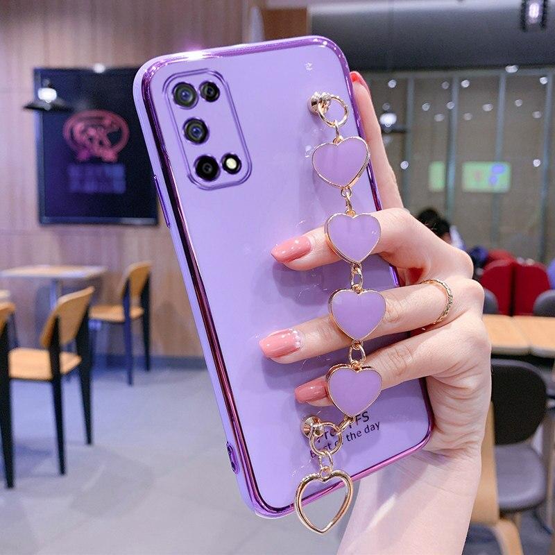 Чехол для телефона с цепочкой и запястьем Love Heart для Samsung Galaxy S21 S20 Ultra S10 S9 S8 Plus Note 20 8 9 10 A6 A7 2018, чехол-бампер с покрытием