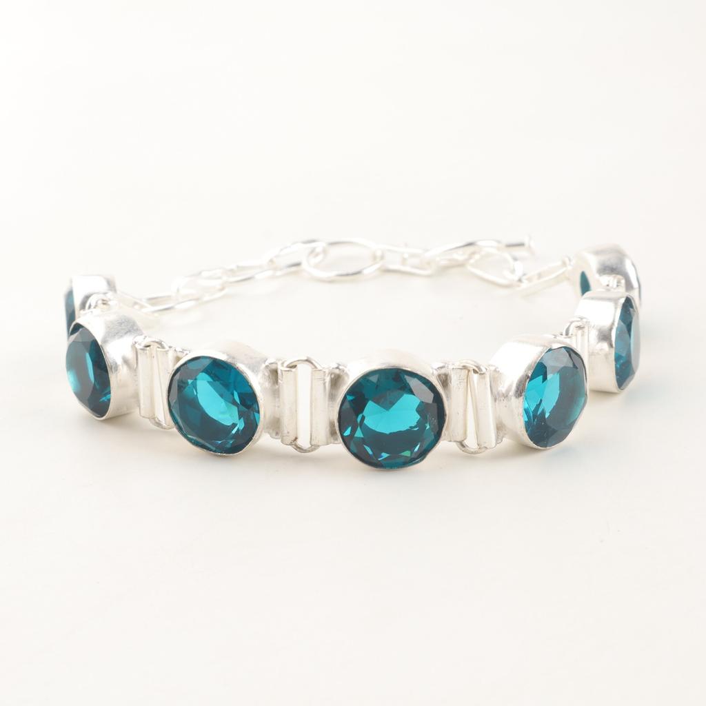 925 Sterling Silver Blue Apatite Gemstone Jewelry Handmade Bracelet 9" For Mom RB-7-14