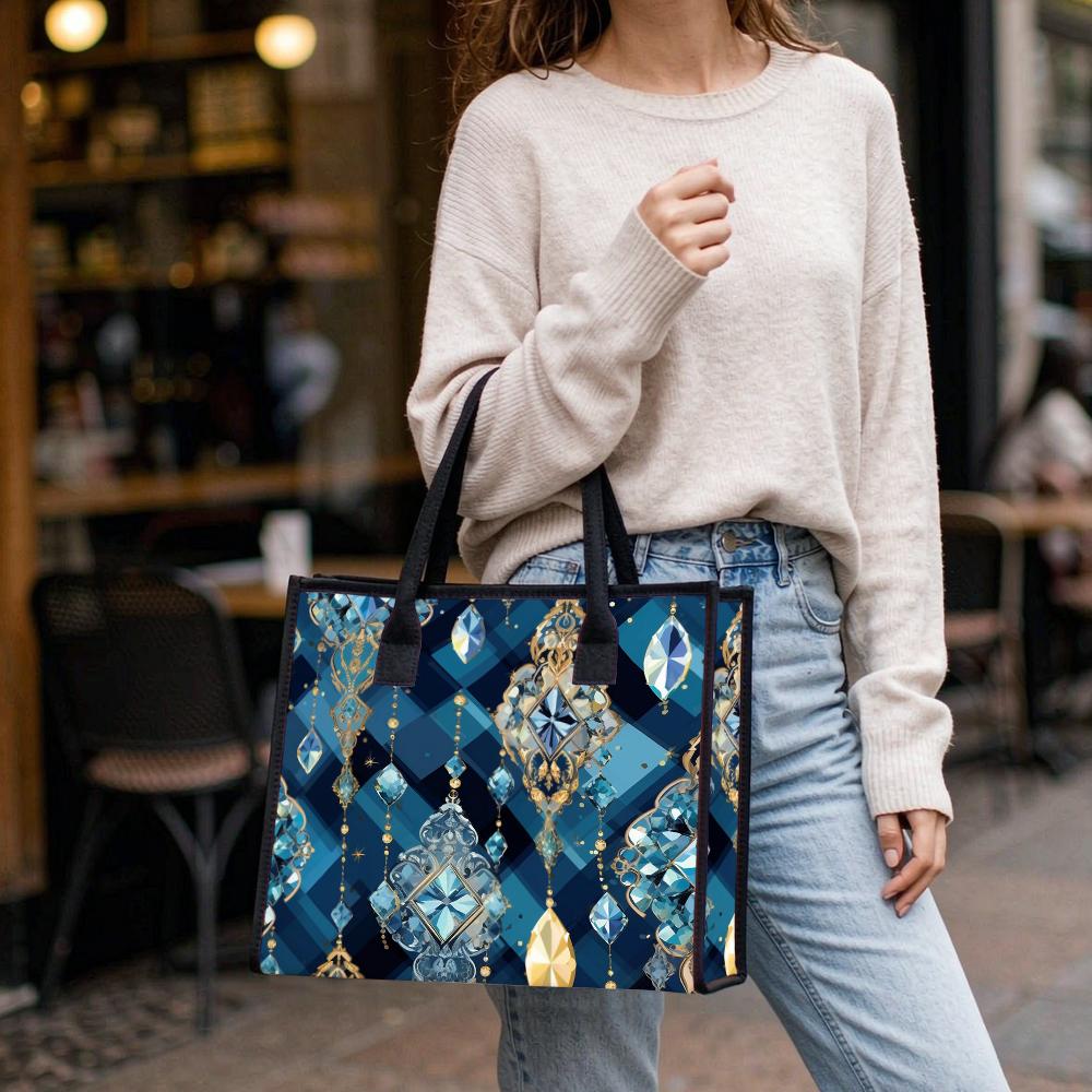 Bohemian Geometric Tote Bag for Women Fashion All-match Daily Commute Shopping Shoulder Handbag with Exquisite Print