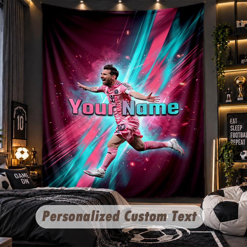 TapestryLionel Messi Custom Name Text Personalized Wall Hanging Tapestry Home Wall Decor
