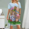 Женское повседневное платье, летнее платье с принтом длинного ушастого кролика, женское платье с круглым вырезом и коротким рукавом, размер плюс