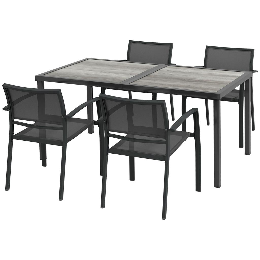 Five-Piece Casual Outdoor Dining Set, with Wood-Effect Table - Grey