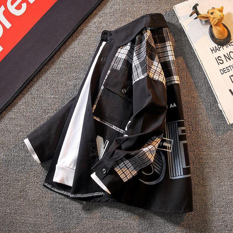 Spring and Autumn Boys Long-sleeved Shirt Plaid Shirt Kids Street Coat